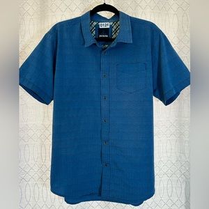 PrAna Mens Large Blue Button Up Short Sleeve Cotton Outdoor MINT CONDITION #128